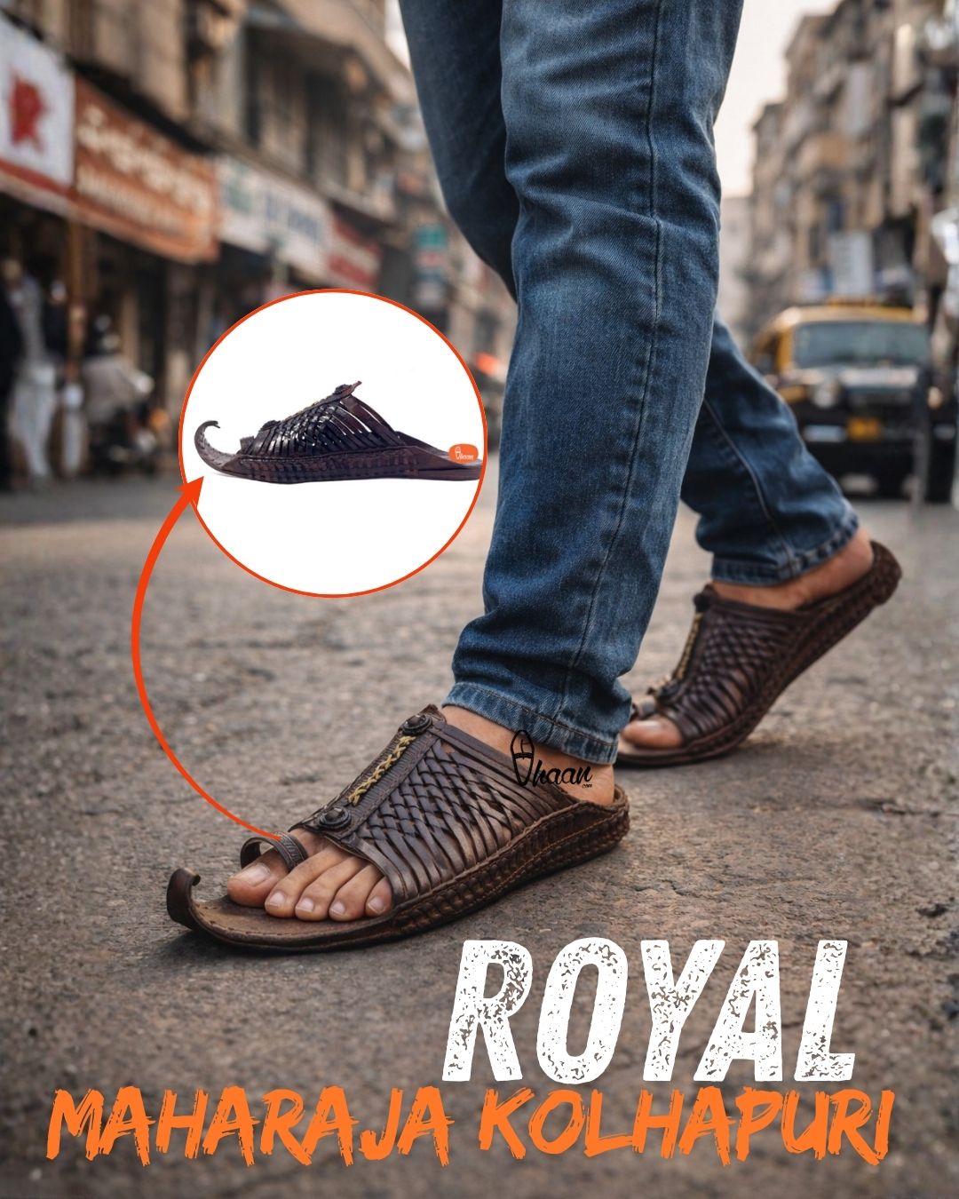 Royal Maharaja Designed Traditional Leather Kolhapuri Chappal for Men by Vhaan Ethnic Craft