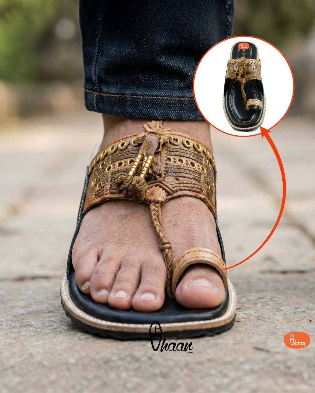 Pure Leather Cushioned Anti-Slip Assal Kolhapuri Chappal for Men by Vhaan Ethnic Craft