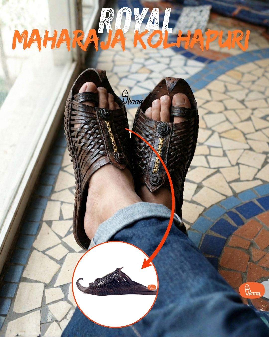 Royal Maharaja Designed Traditional Leather Kolhapuri Chappal for Men by Vhaan Ethnic Craft
