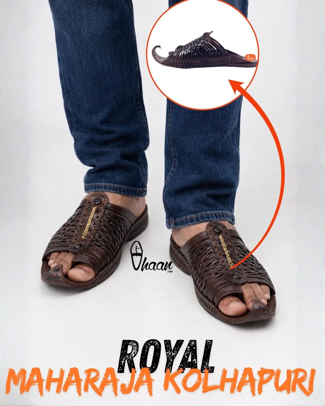 Royal Maharaja Designed Traditional Leather Kolhapuri Chappal for Men by Vhaan Ethnic Craft