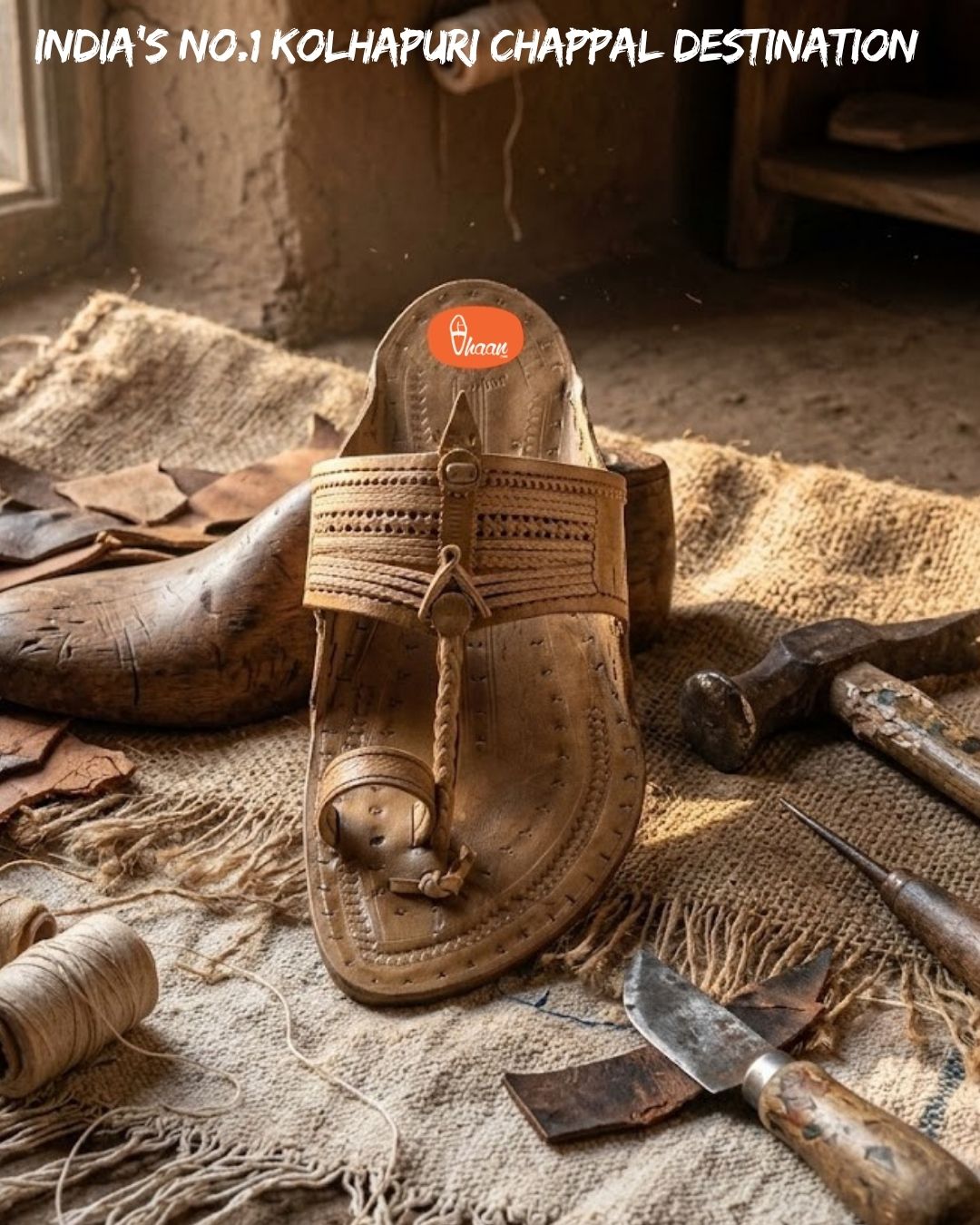 Handcrafted Senapati Kapashi Kolhapuri Chappal for Men in Traditional Pure Leather Ethnic Design by Vhaan Ethnic Craft
