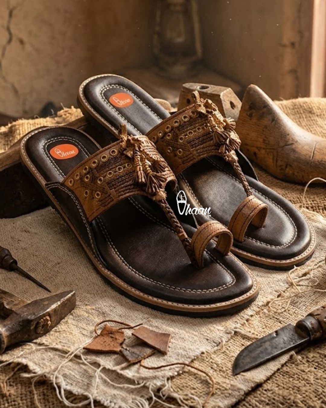 Pure Leather Cushioned Anti-Slip Assal Kolhapuri Chappal for Men by Vhaan Ethnic Craft