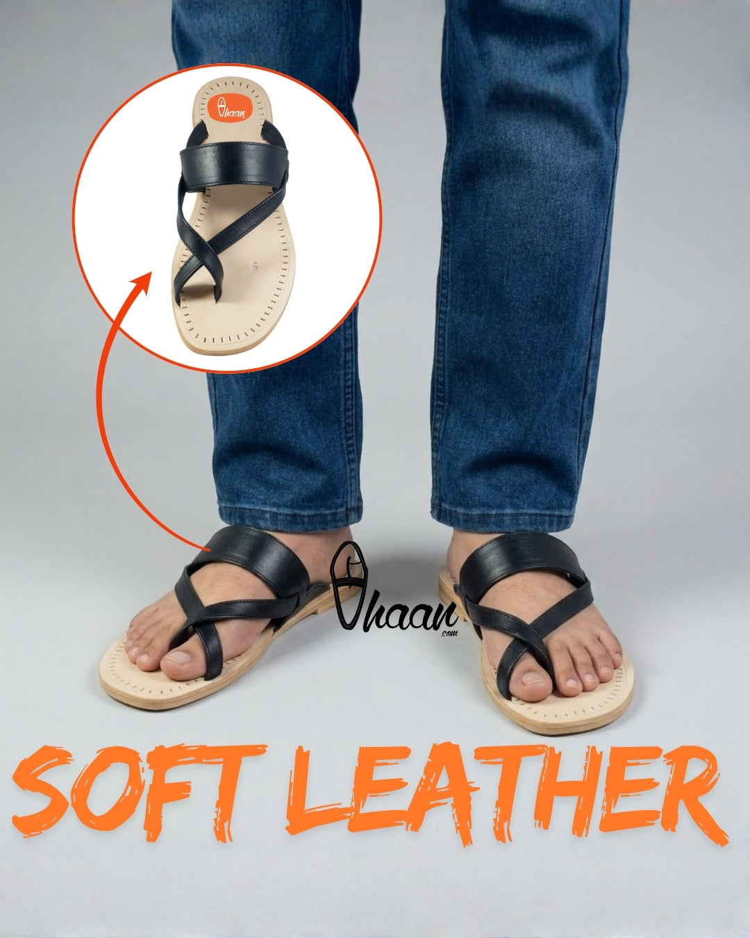 Double wadi Gandhi Design Pure Leather Black Color Soft Kolhapuri for men