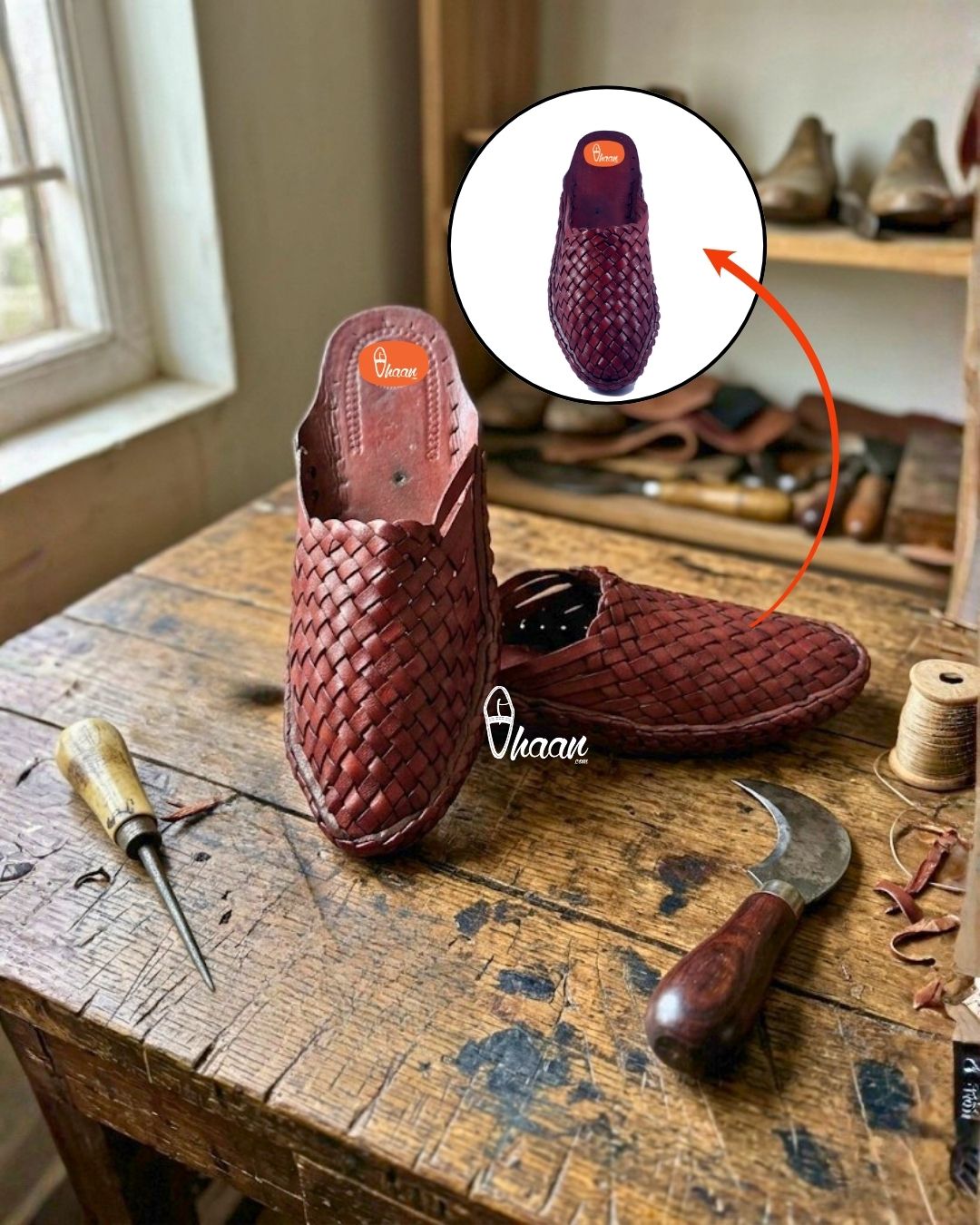 Red Color Slip-On Men’s Kolhapuri Chappal by Vhaan Ethnic Craft