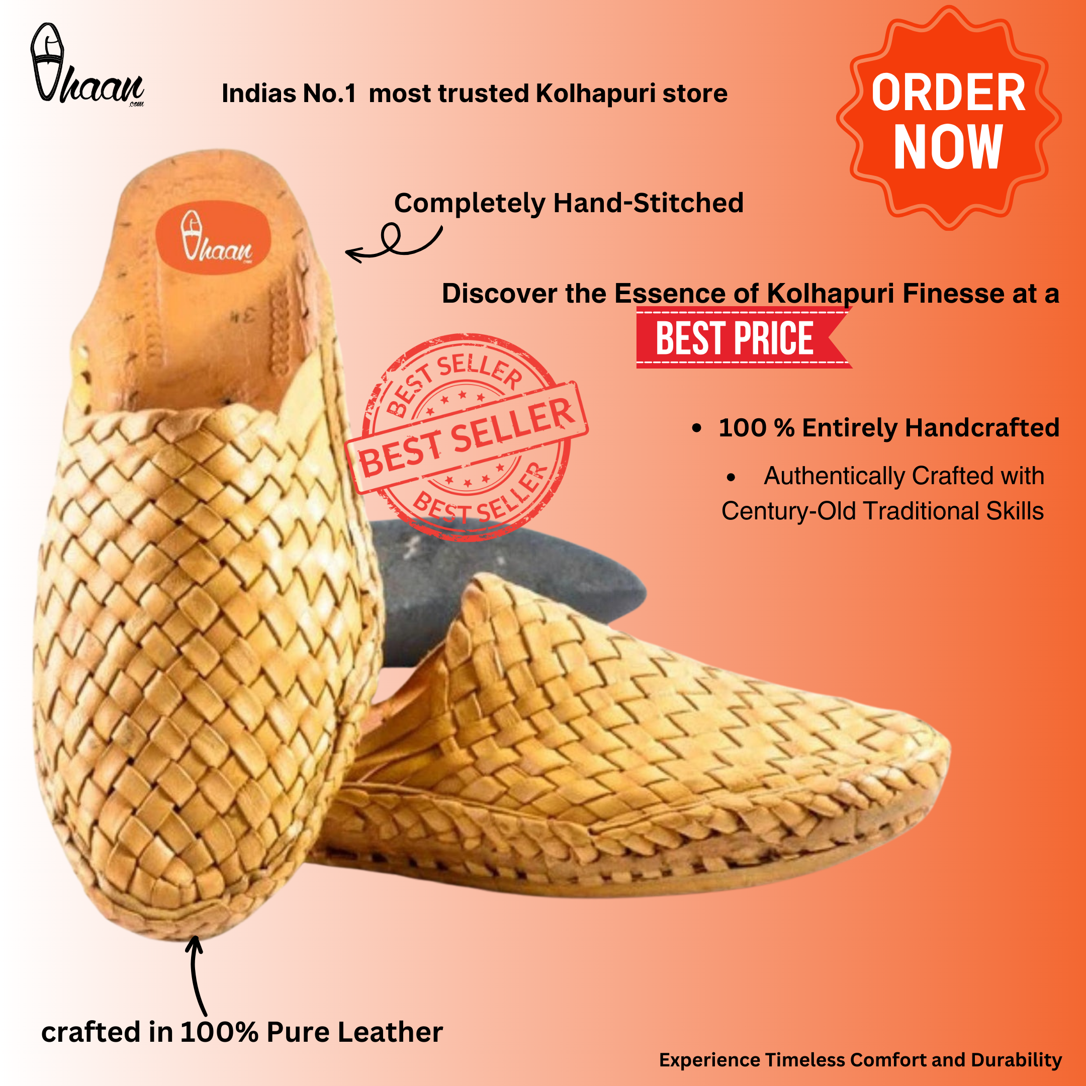 Handmade Pure Leather Ethnic Design Slip On Hand Stitched Net Design For Men