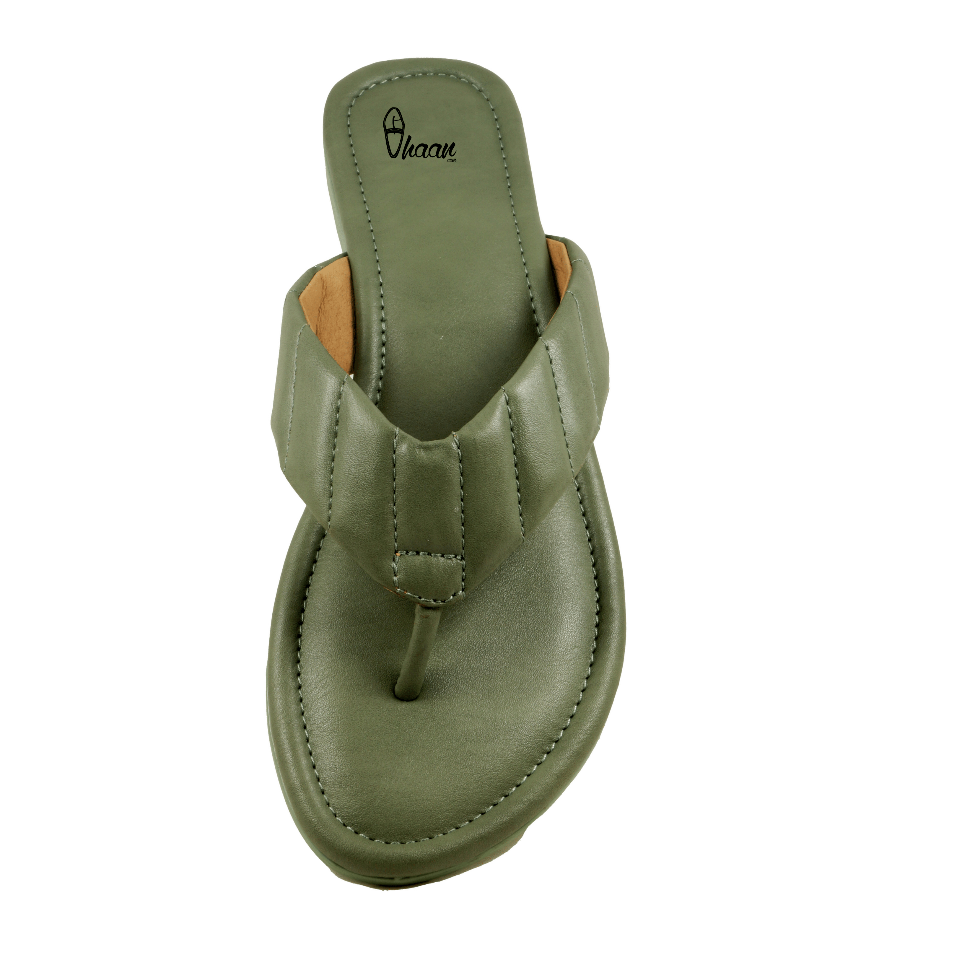 Premium Vegan Leather V belts Olive Green Color Flats