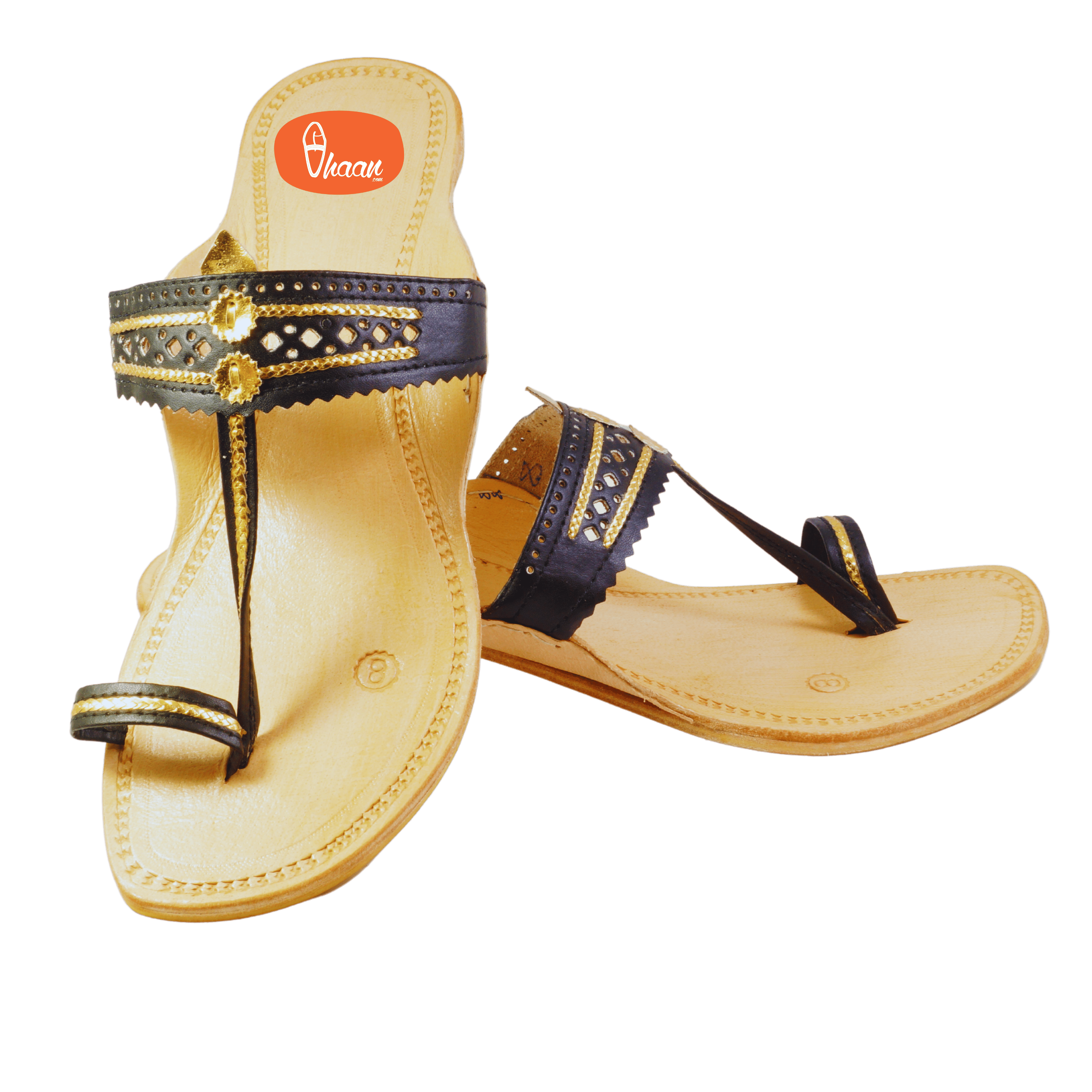 Black & Gold Color Soft Kolhapuri Chappal for women | Vhaan