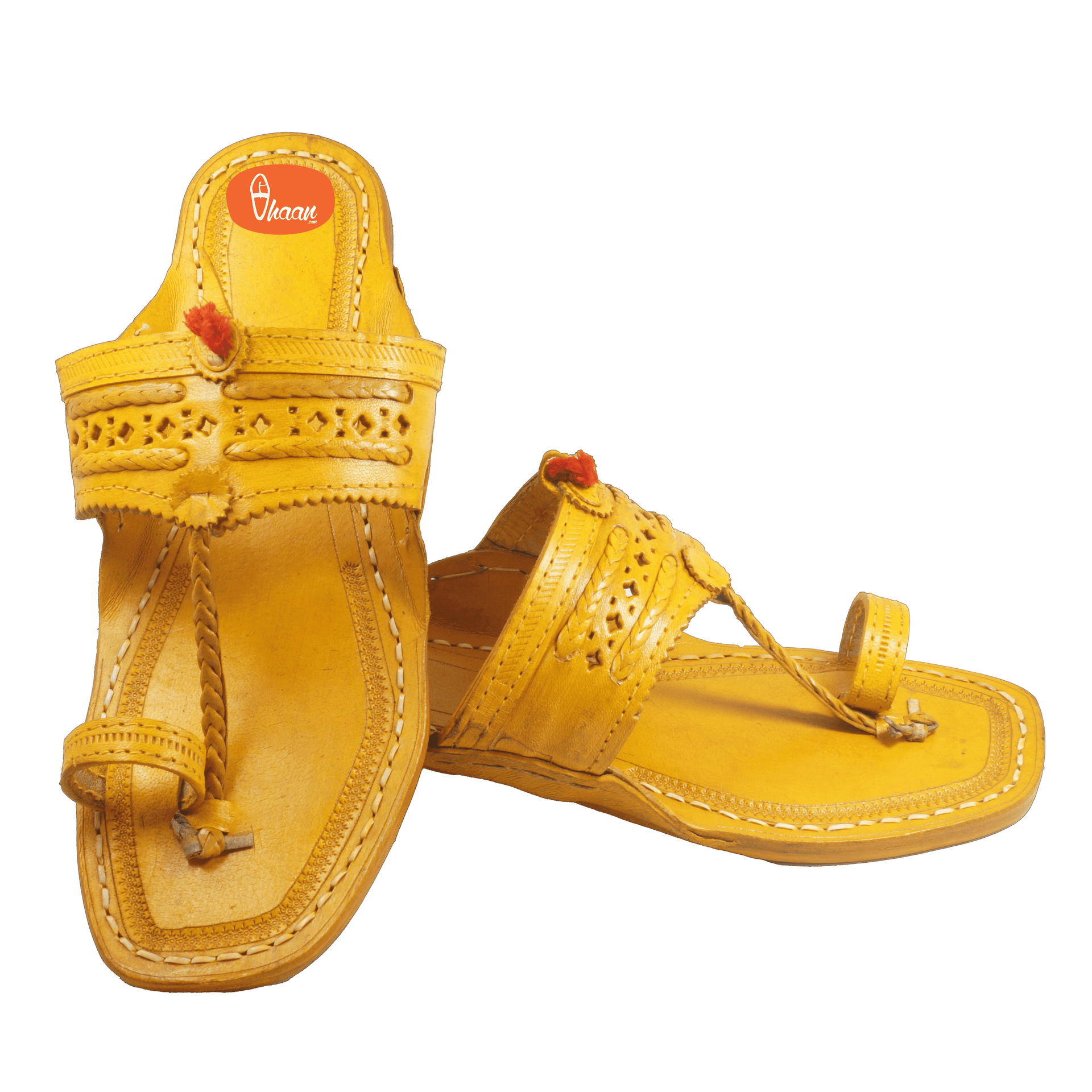 Original Yellow Pure Leather Moja shape Handstitched Kolhapuri Chappal For  Men Vhaan - Main Image