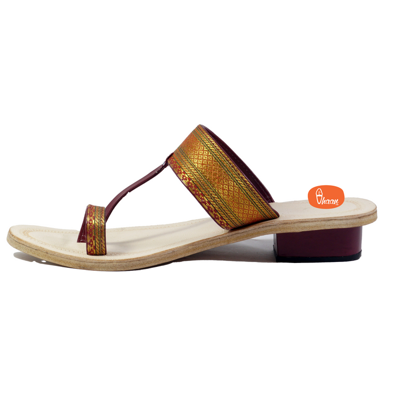 Ladies paithani Kolhapuri chappal with heels