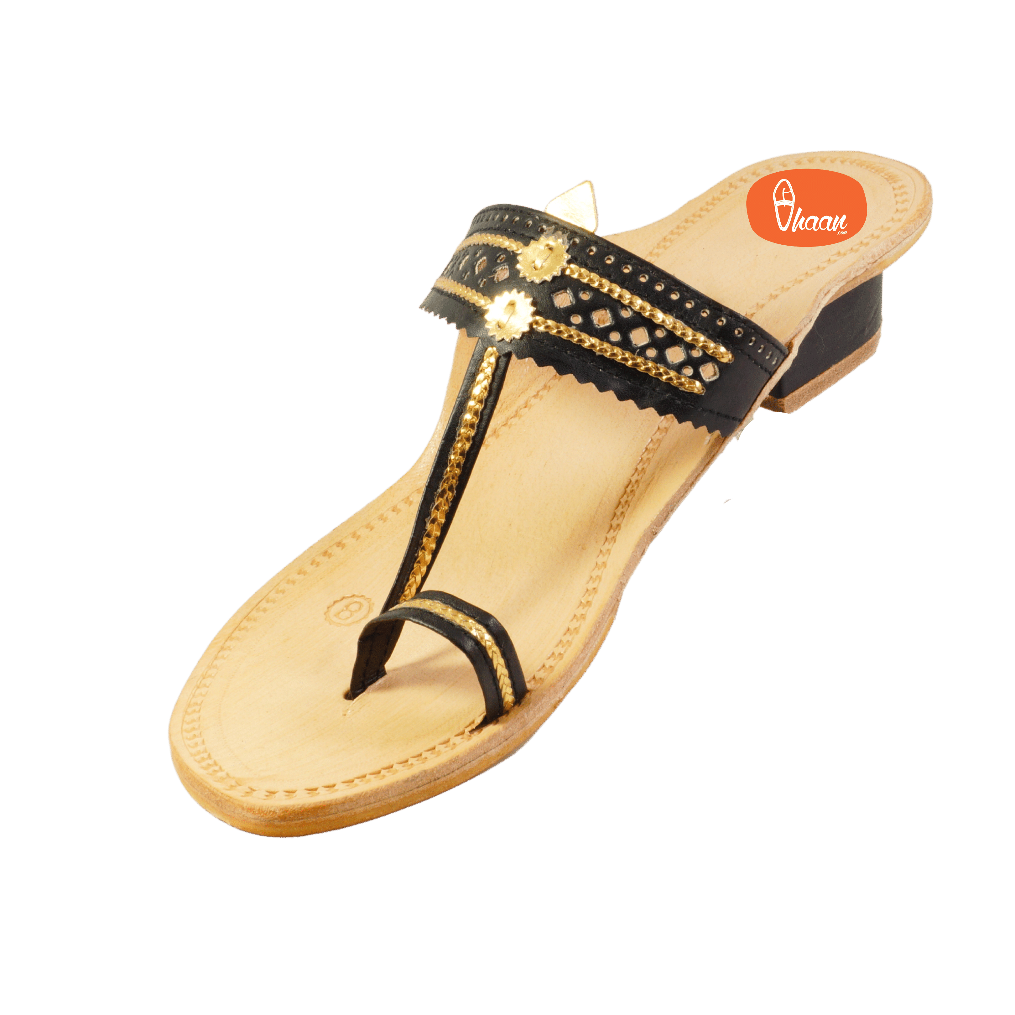 Black & Gold Color Soft Kolhapuri Chappal for women by vhaan