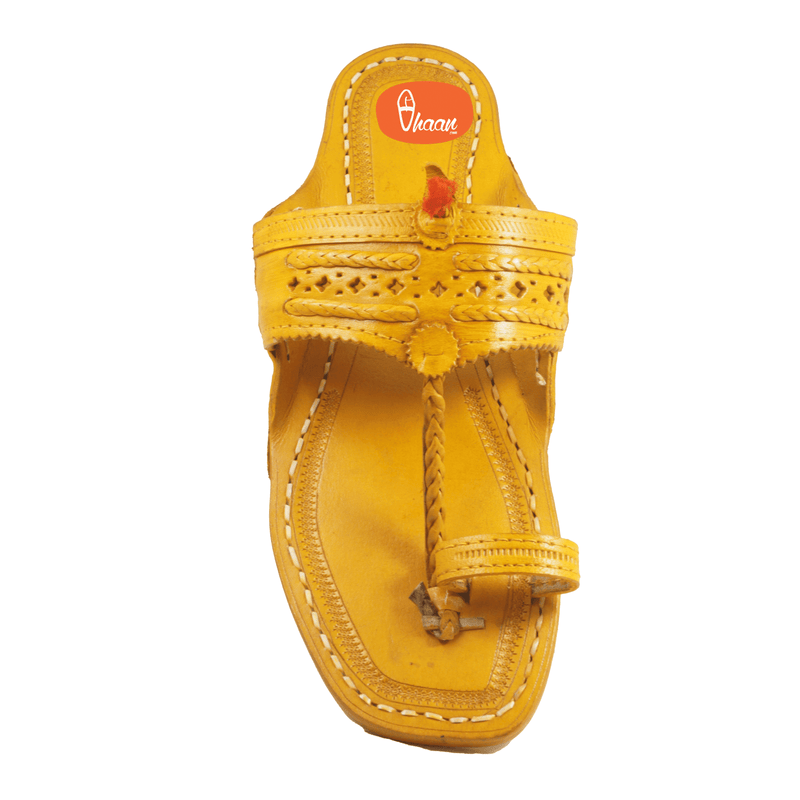 Original yellow handstitched kolhapuri chappal for men