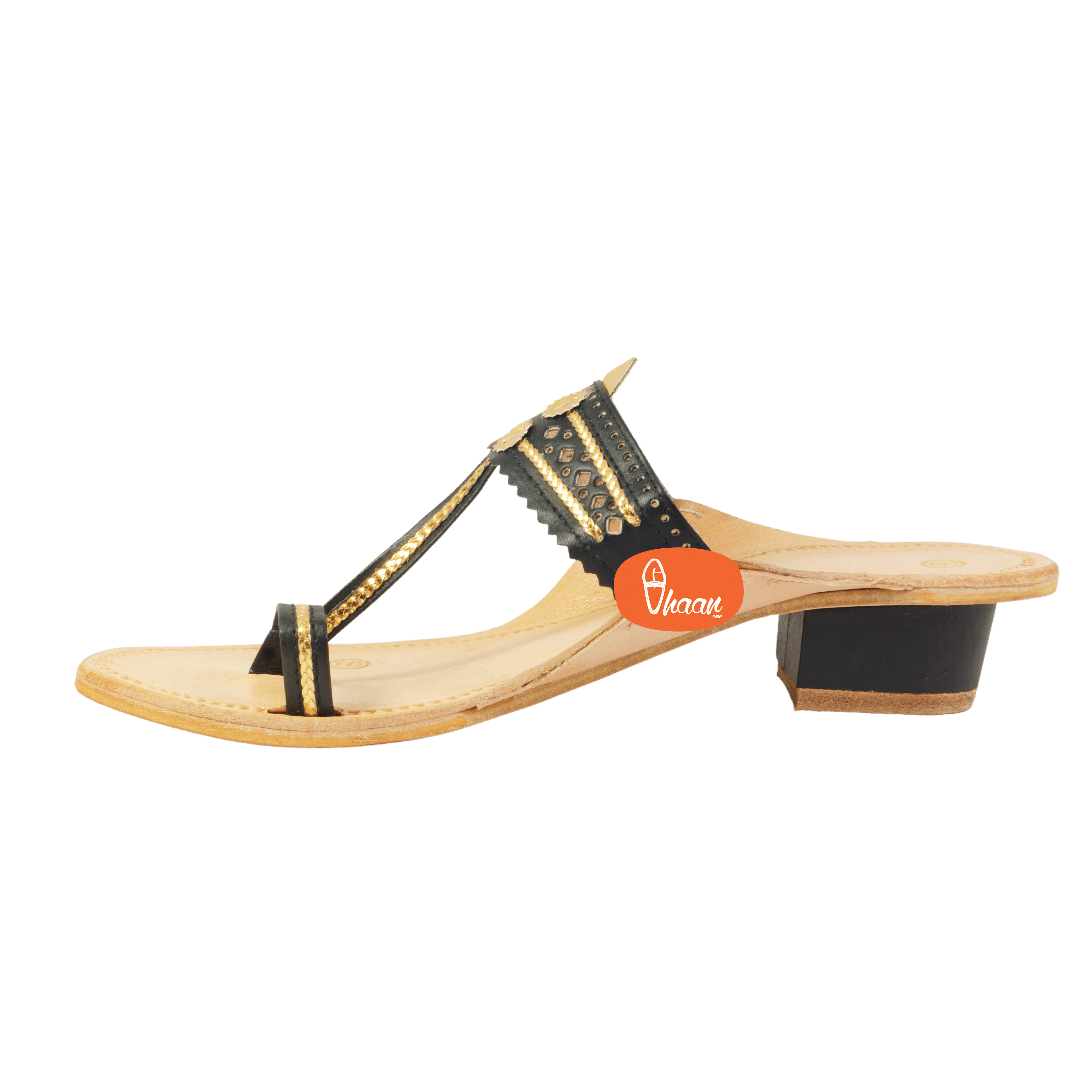 Black & Gold Color Soft Kolhapuri Chappal for women by vhaan
