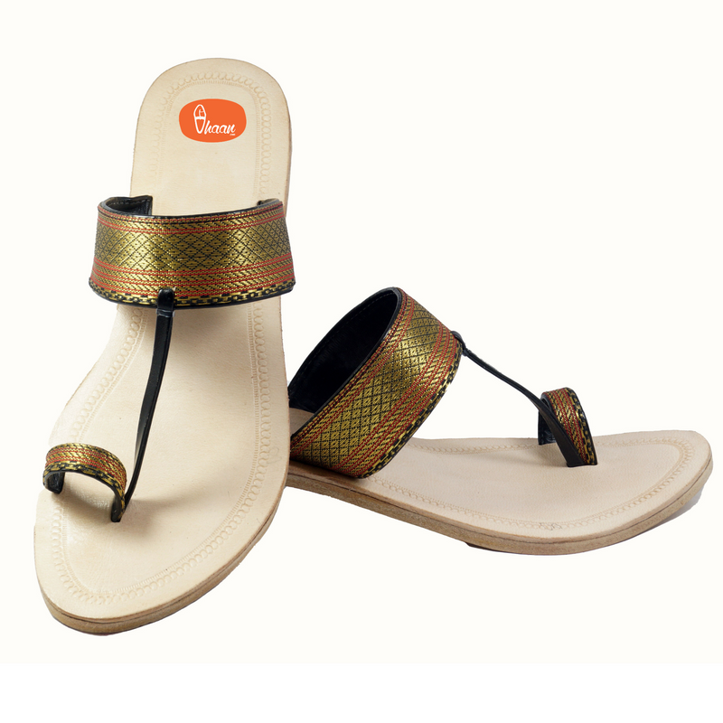 Paithani kolhapuri chappal- Golden black