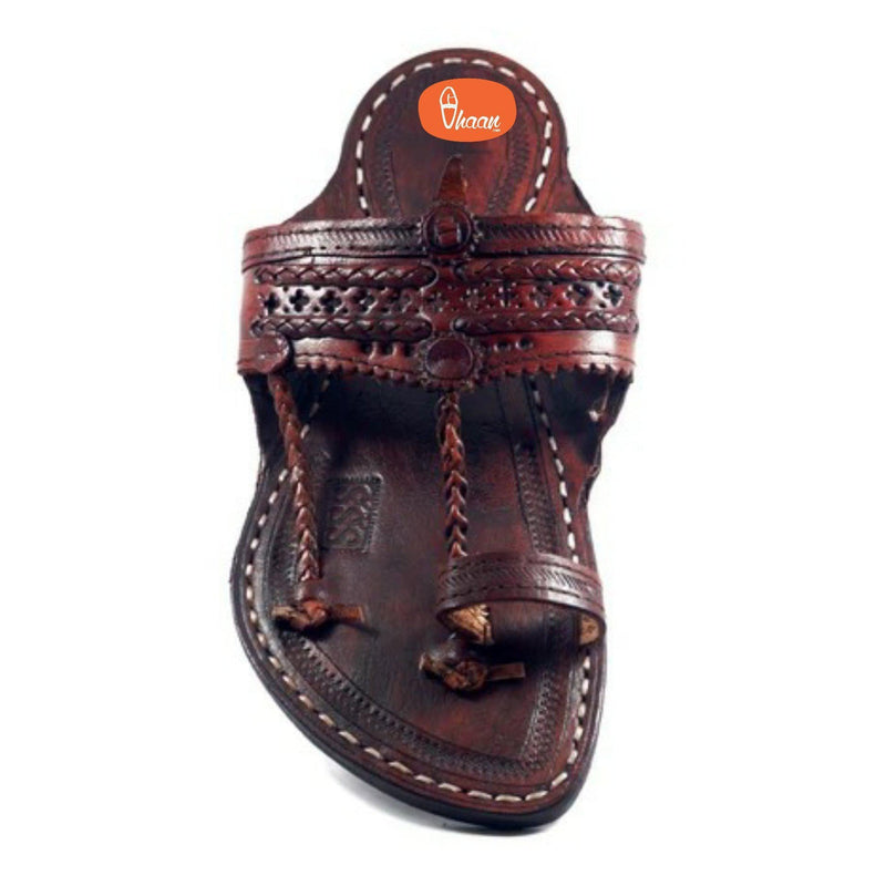 Man Chapple Shop Vhaan Handmade Authentic Dark Brown Leather Kolhapuri Chappal for Men