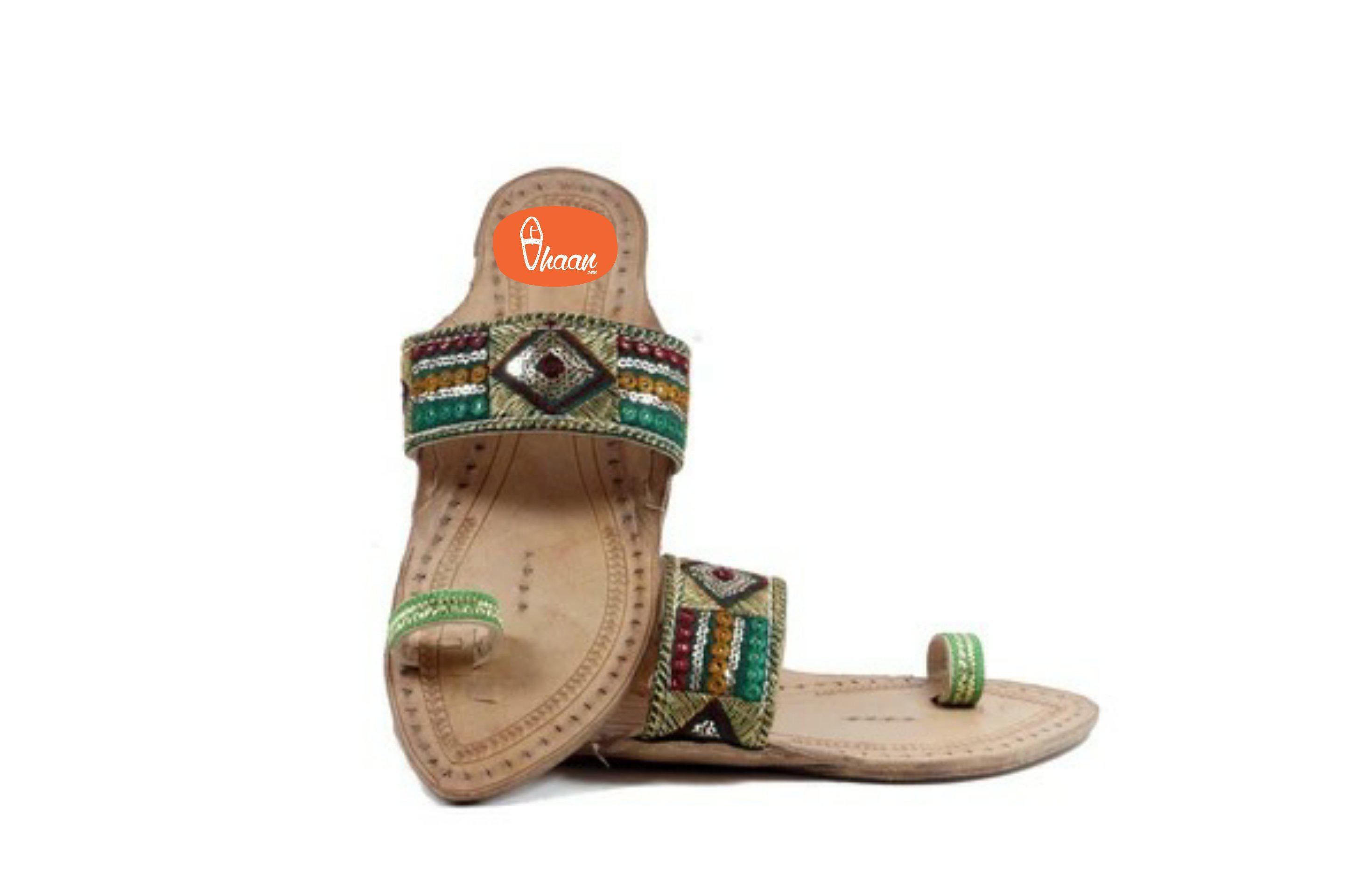 Green Embroidered Kolhapuri chappal for Ladies