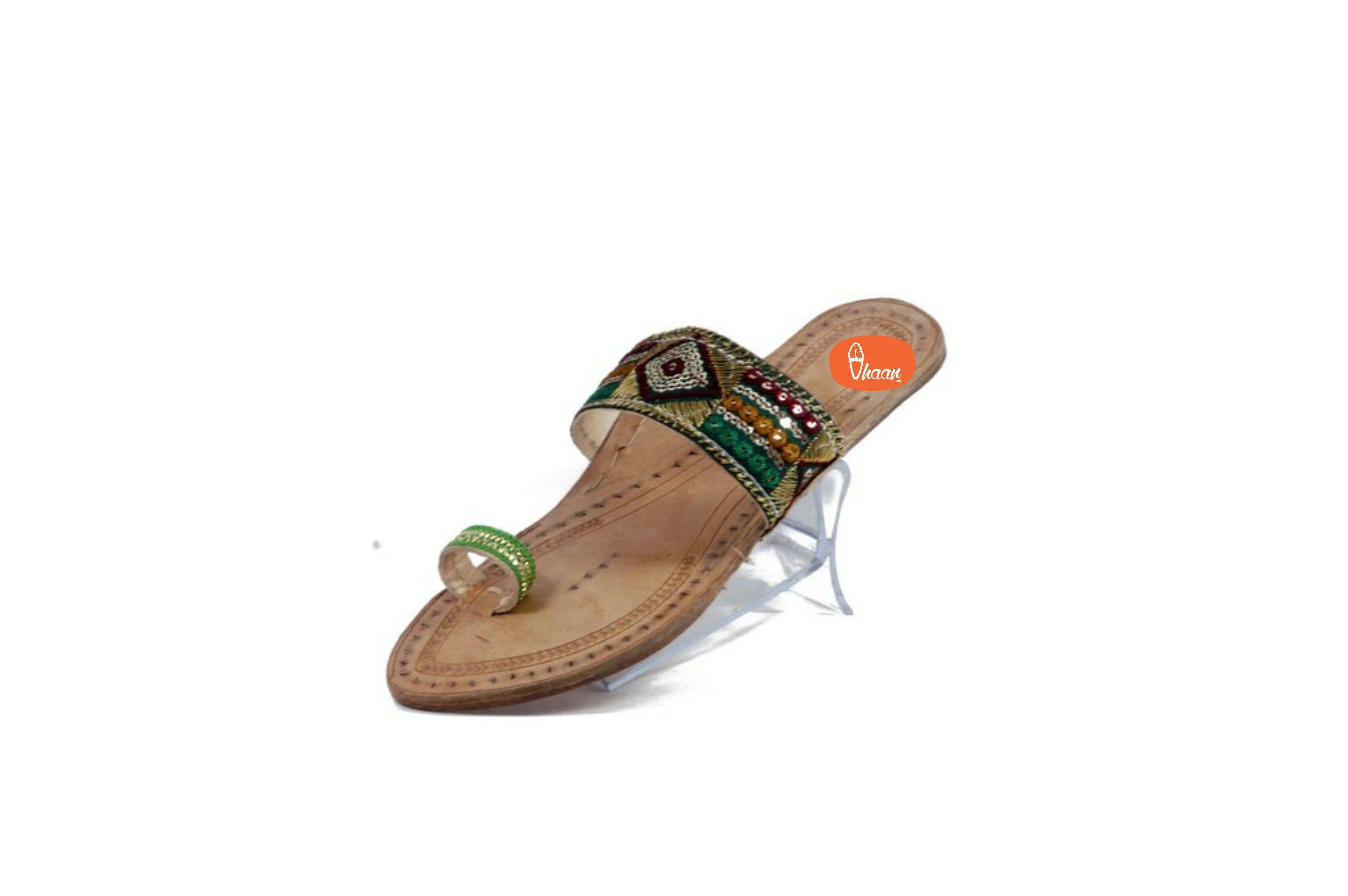 Green Emerald Embroidered Chappal for Ladies 