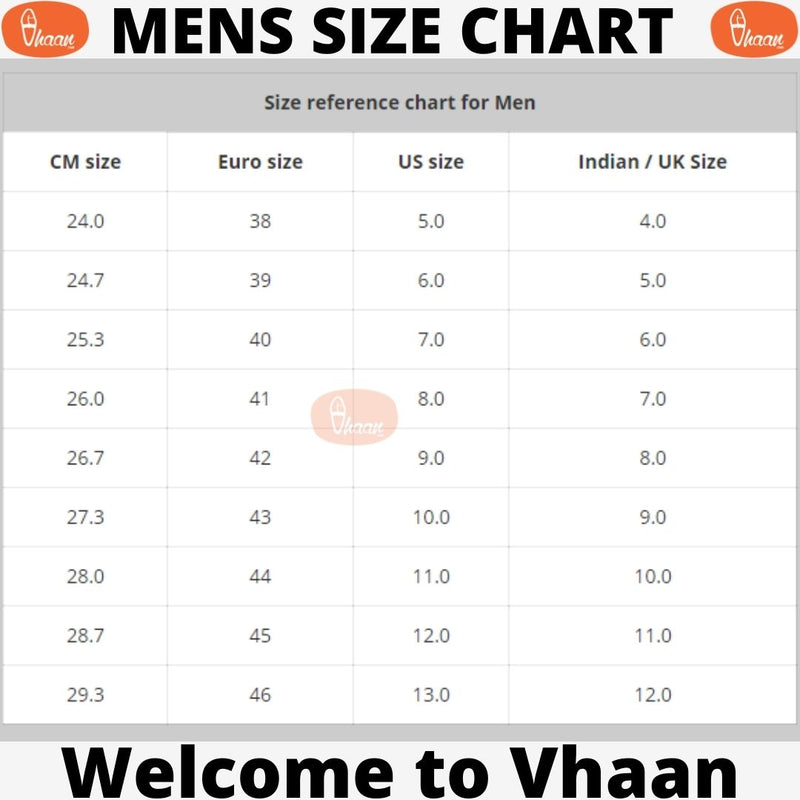 vhaan - kolhapuri chappal Men size chart